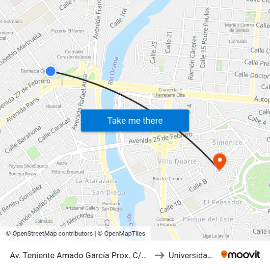 Av. Teniente Amado García Prox. C/Yolanda Guzman to Universidad APEC map