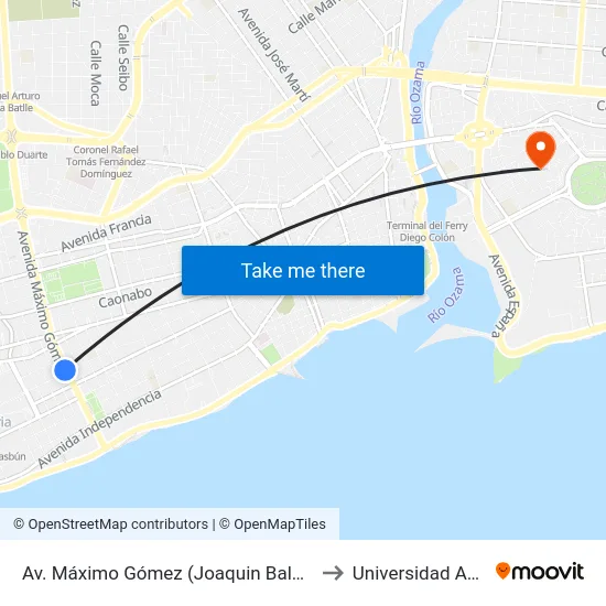 Av. Máximo Gómez (Joaquin Balaguer) to Universidad APEC map