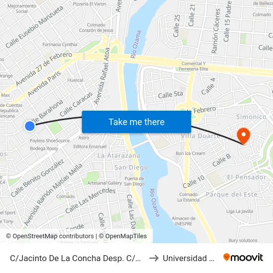 C/Jacinto De La Concha Desp. C/Barahona to Universidad APEC map