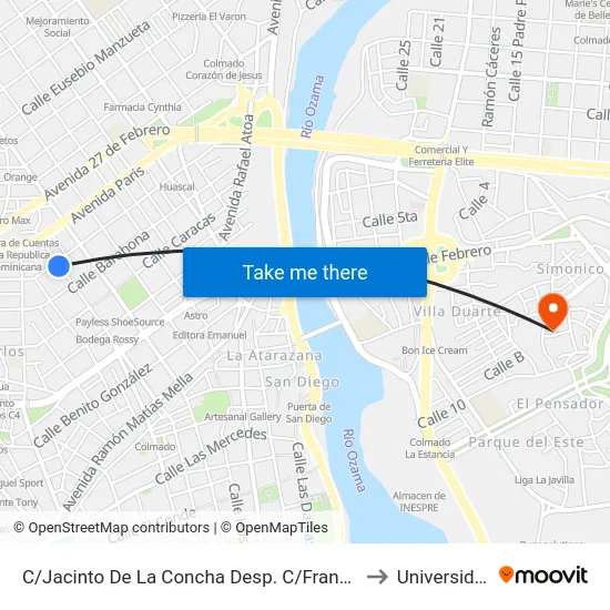 C/Jacinto De La Concha Desp. C/Francisco Henriquez Y Carvajal to Universidad APEC map