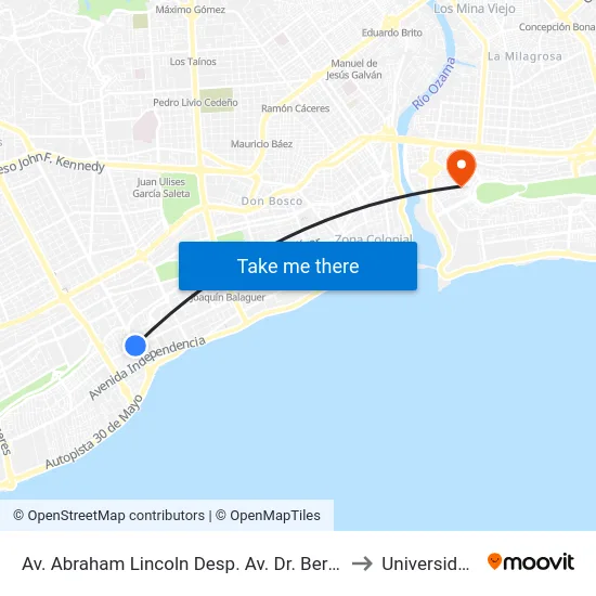Av. Abraham Lincoln Desp. Av. Dr. Bernardo Correa Y Cidron to Universidad APEC map