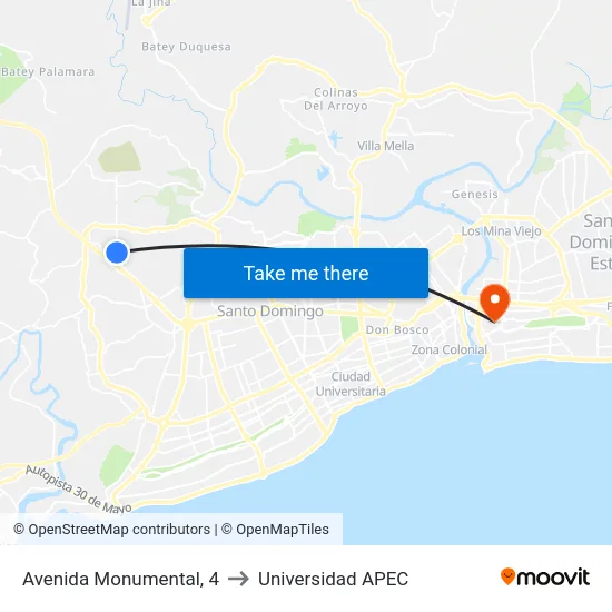 Avenida Monumental, 4 to Universidad APEC map