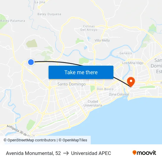 Avenida Monumental, 52 to Universidad APEC map