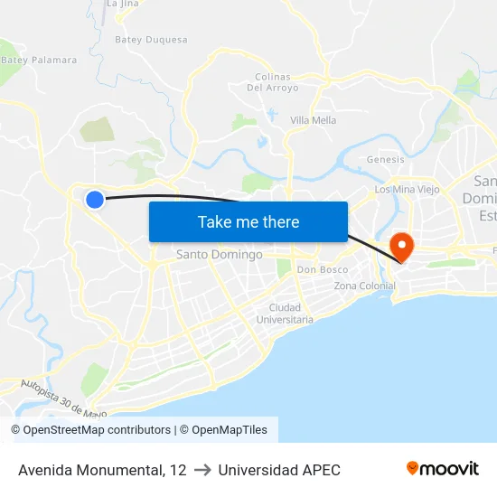 Avenida Monumental, 12 to Universidad APEC map