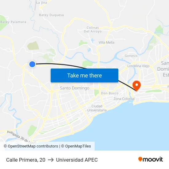 Calle Primera, 20 to Universidad APEC map