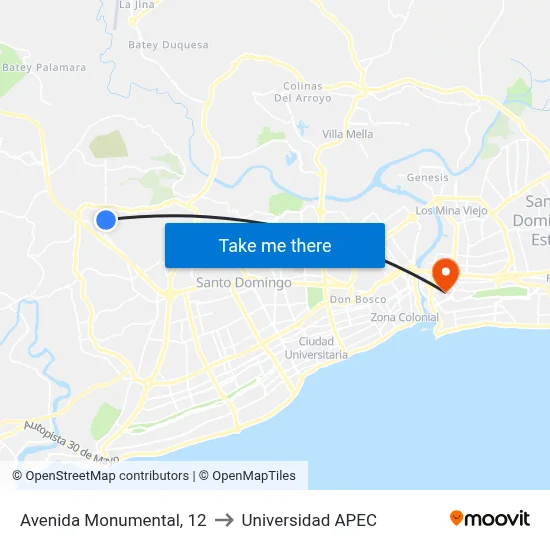 Avenida Monumental, 12 to Universidad APEC map