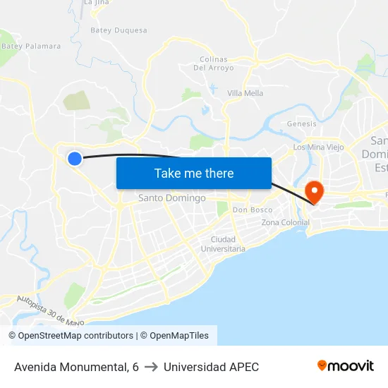 Avenida Monumental, 6 to Universidad APEC map