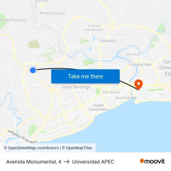 Avenida Monumental, 4 to Universidad APEC map