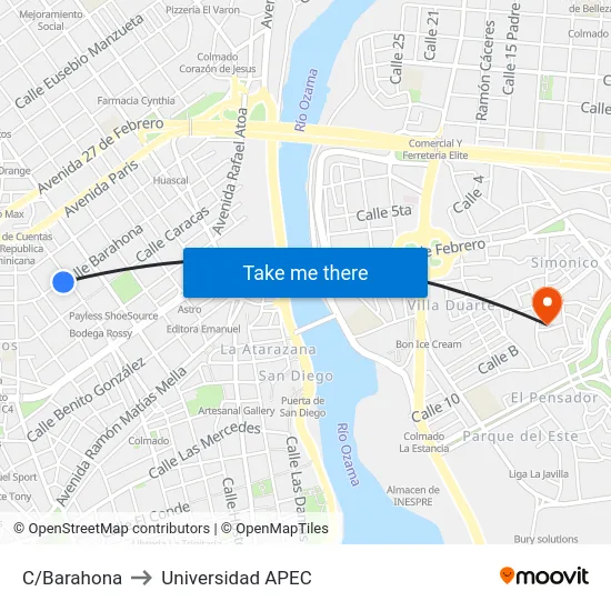 C/Barahona to Universidad APEC map