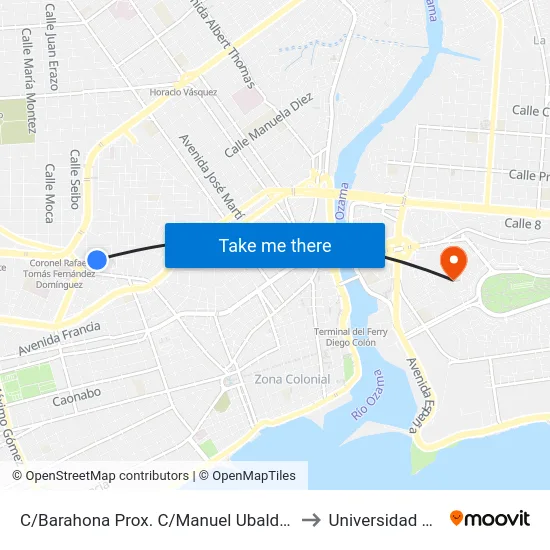 C/Barahona Prox. C/Manuel Ubaldo Gomez to Universidad APEC map