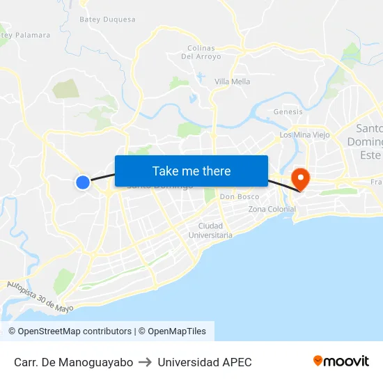 Carr. De Manoguayabo to Universidad APEC map