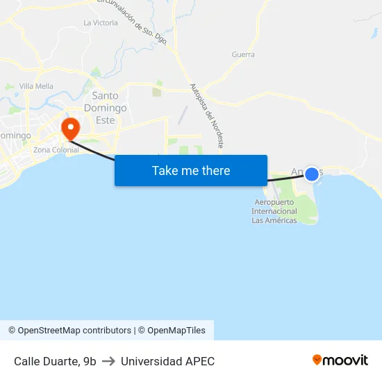 Calle Duarte, 9b to Universidad APEC map
