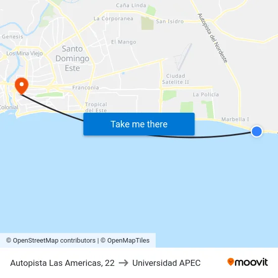 Autopista Las Americas, 22 to Universidad APEC map