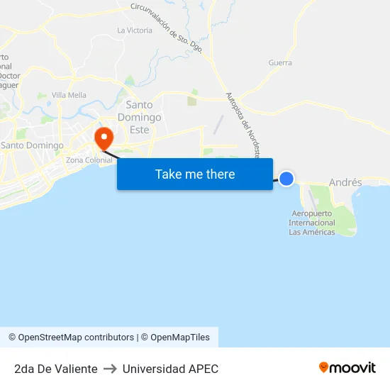 2da De Valiente to Universidad APEC map