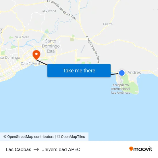 Las Caobas to Universidad APEC map