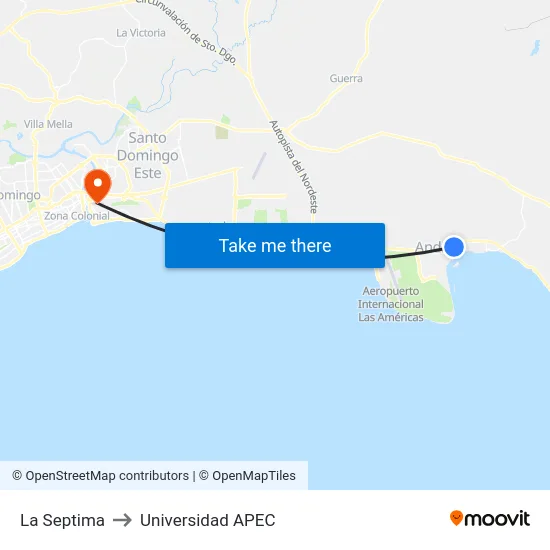 La Septima to Universidad APEC map