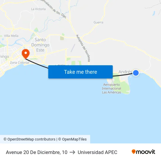 Avenue 20 De Diciembre, 10 to Universidad APEC map