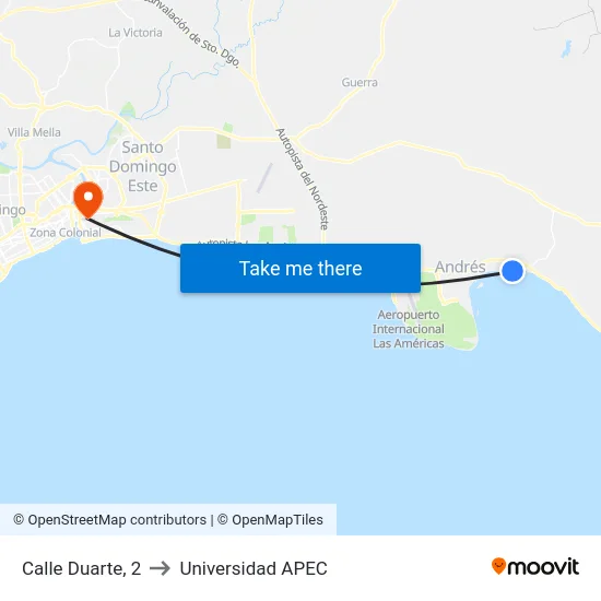 Calle Duarte, 2 to Universidad APEC map