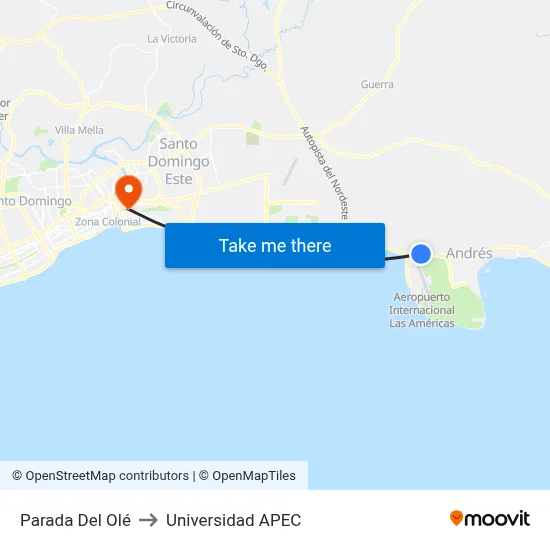 Parada Del Olé to Universidad APEC map