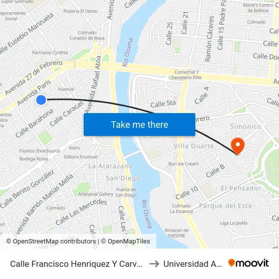 Calle Francisco Henriquez Y Carvajal, 60 to Universidad APEC map