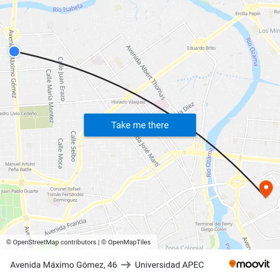 Avenida Máximo Gómez, 46 to Universidad APEC map