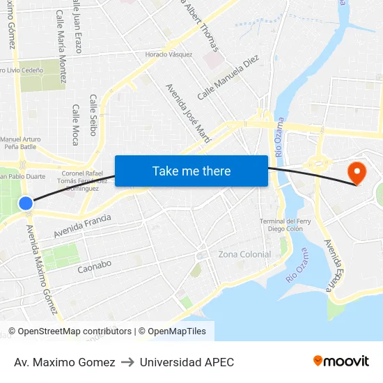 Av. Maximo Gomez to Universidad APEC map