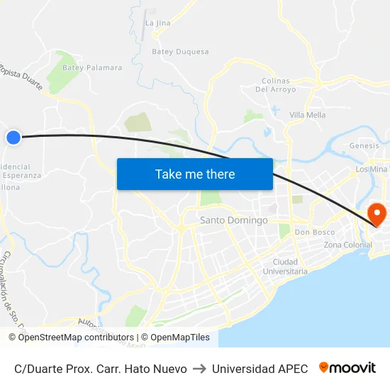 C/Duarte Prox. Carr. Hato Nuevo to Universidad APEC map