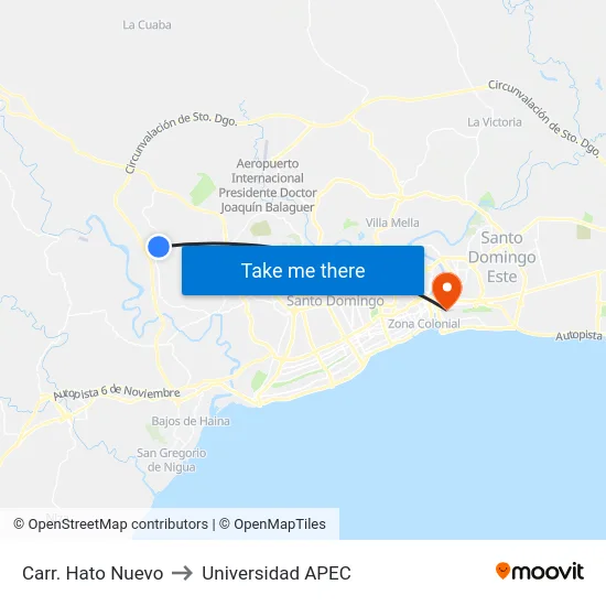 Carr. Hato Nuevo to Universidad APEC map