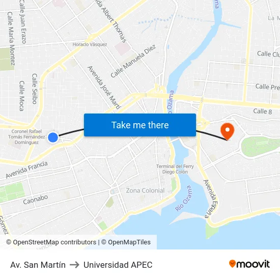 Av. San Martín to Universidad APEC map