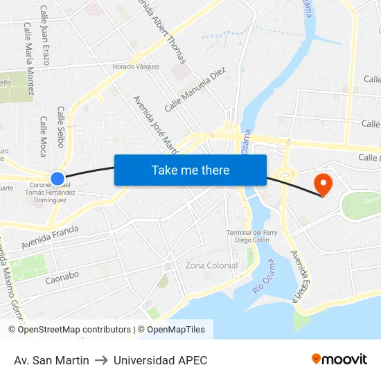 Av. San Martin to Universidad APEC map