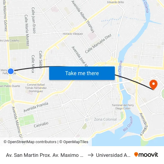 Av. San Martin Prox. Av. Maximo Gomez to Universidad APEC map