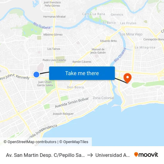 Av. San Martin Desp. C/Pepillo Salcedo to Universidad APEC map
