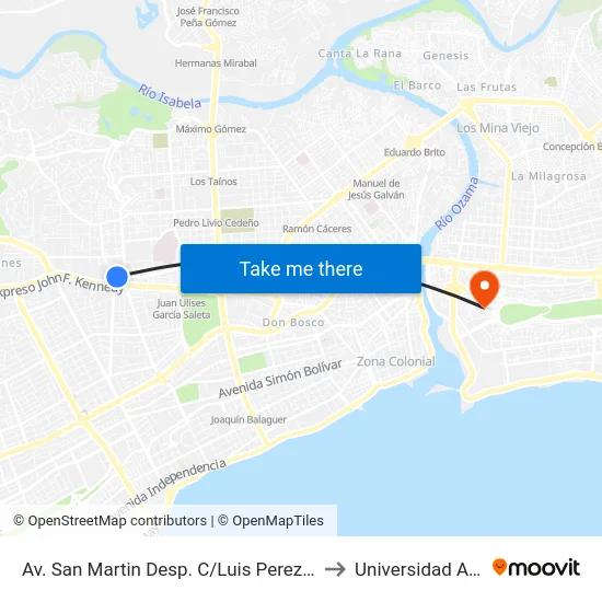 Av. San Martin Desp. C/Luis Perez Garcia to Universidad APEC map