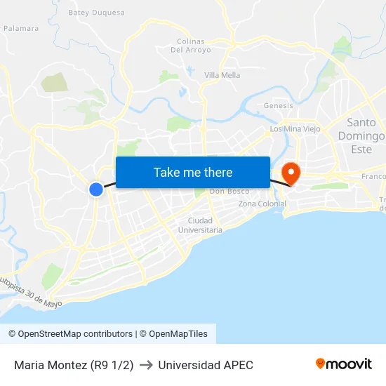 Maria Montez (R9 1/2) to Universidad APEC map