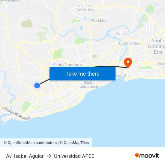 Av. Isabel Aguiar to Universidad APEC map