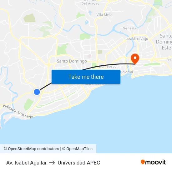 Av. Isabel Aguilar to Universidad APEC map
