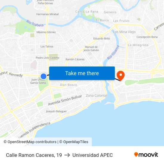 Calle Ramon Caceres, 19 to Universidad APEC map