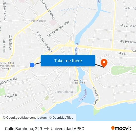 Calle Barahona, 229 to Universidad APEC map