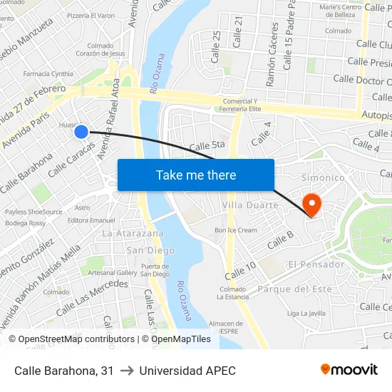 Calle Barahona, 31 to Universidad APEC map