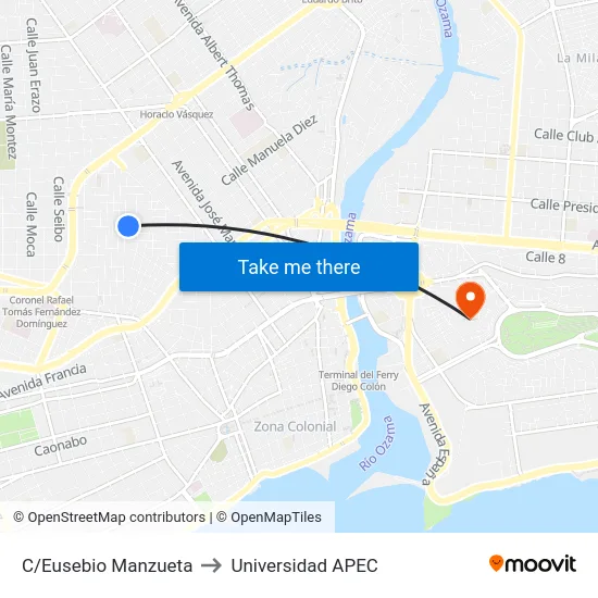 C/Eusebio Manzueta to Universidad APEC map
