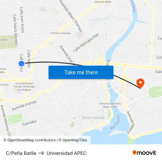 C/Peña Batlle to Universidad APEC map