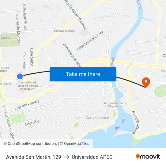 Avenida San Martin, 129 to Universidad APEC map
