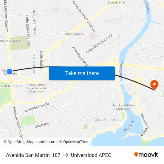 Avenida San Martin, 187 to Universidad APEC map