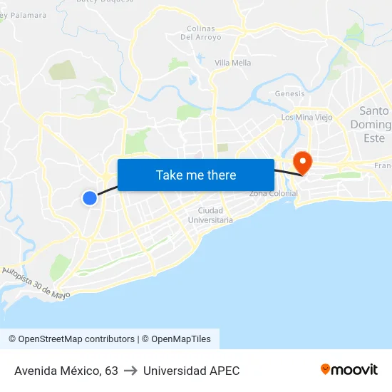 Avenida México, 63 to Universidad APEC map