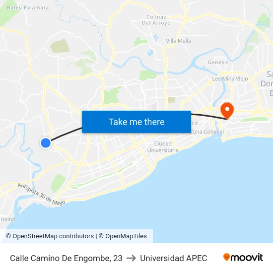 Calle Camino De Engombe, 23 to Universidad APEC map