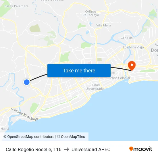 Calle Rogelio Roselle, 116 to Universidad APEC map