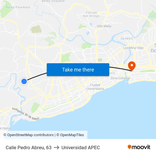 Calle Pedro Abreu, 63 to Universidad APEC map