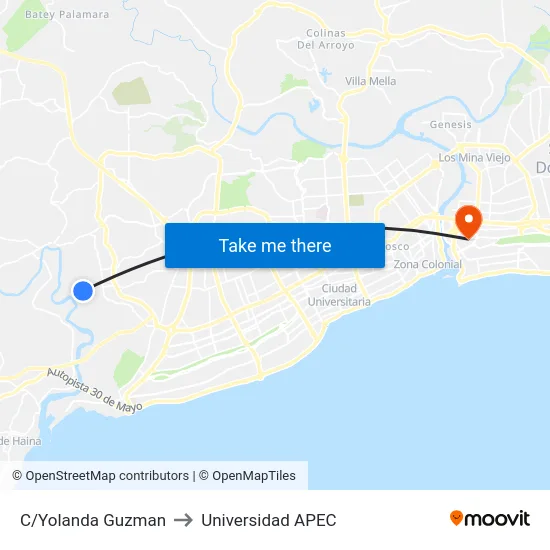 C/Yolanda Guzman to Universidad APEC map