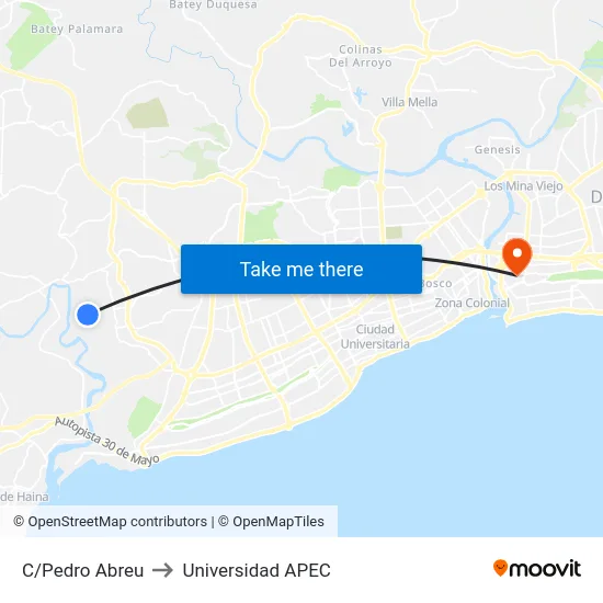 C/Pedro Abreu to Universidad APEC map
