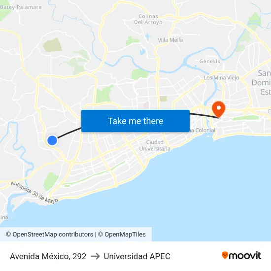 Avenida México, 292 to Universidad APEC map